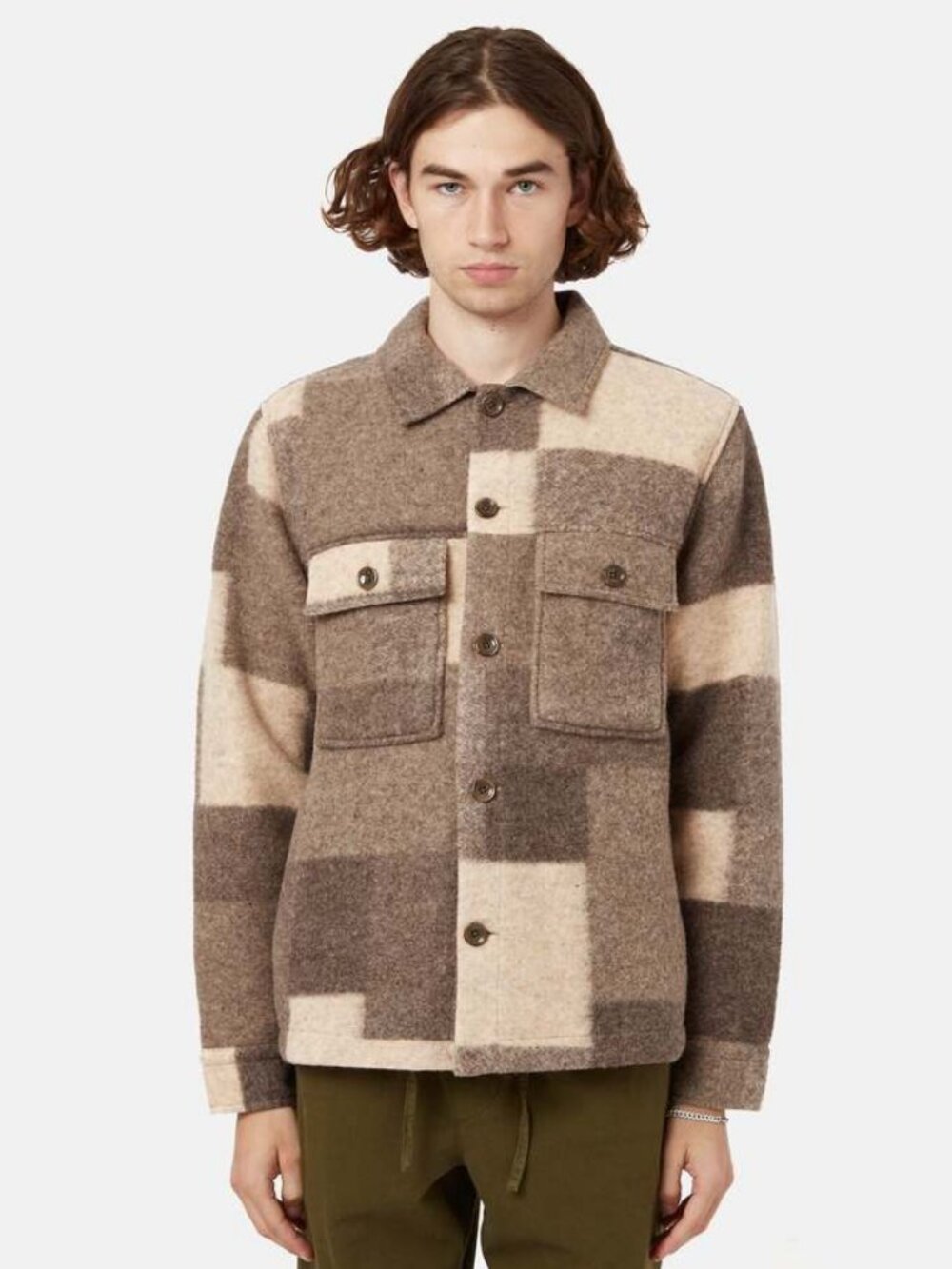 NN07 Wilas Overshirt Wool Khaki Brown Check Small